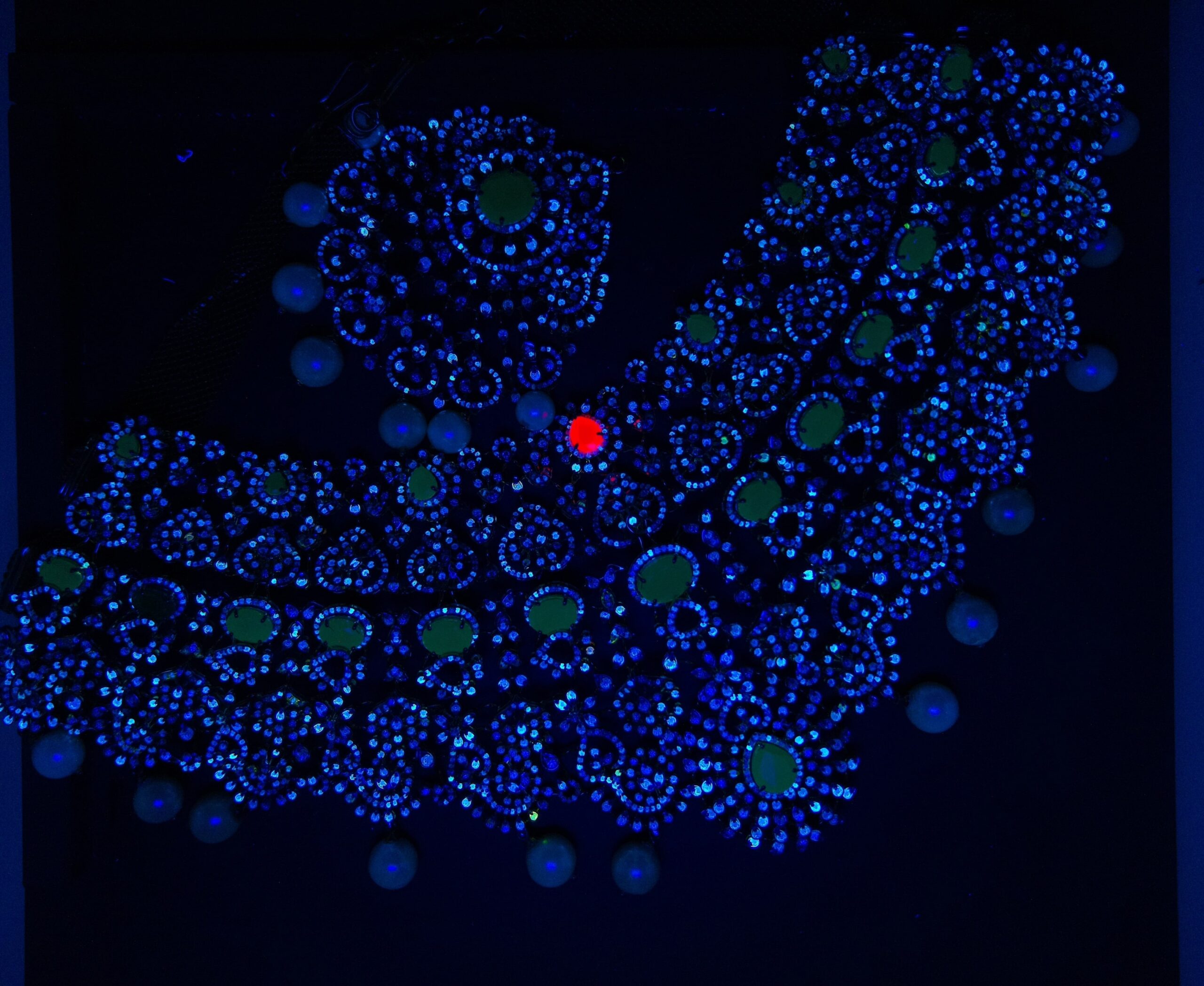 The short phosphorescence image of the jewellery of synthetic diamond detection machine .